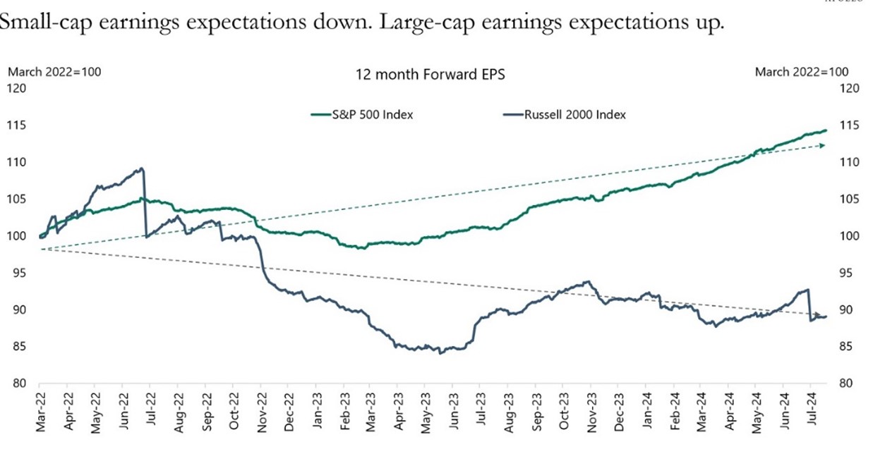 Small-cap earnings expectations down. Large-cap earnings expectations up.