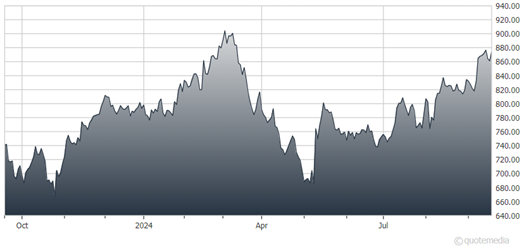 A graph showing the growth of the stock market  Description automatically generated